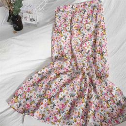 Spring Korean Version of The High-waisted Thin A-line Sweet Skirt Crushed Flower Mid-length Girl Summer 210529
