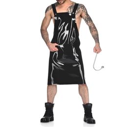 16 Colours Men Novelty Backless Dress PVC Stage Performance Costume Sexy Waiter Cosplay Uniform Back Criss Cross Strap Dress