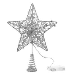 christmas decorations star top tree NZ - Christmas Decorations Tree Wrought Iron Three-Dimensional Luminous Top Star Topper Ornament Five-Pointed Lighting Hanging Decors