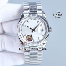 TW New 36mm Watch ETA 2836 128239 White Dial Automatic Womens Watch Sapphire Week Date Ladies Fashion Watches Stainless Steel Bracelet
