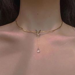 Pendant Necklaces Super Fairy Playful Cute Sweet Girl Water Drop Women Butterfly Collar Simple Fashion Temperament Necklace Clavicle Chain