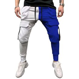 Calças masculinas Homens Casual Esportes Cor Combinando Bolsos de Lace-Up Calças Hip Hop Leggings
