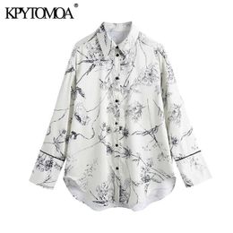 KPYTOMOA Women Fashion Floral Print Loose Asymmetric Blouses Vintage Long Sleeve Button-up Female Shirts Blusas Chic Tops 210721