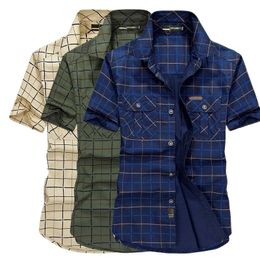 Summer Shirt Mens Short Sleeve Shirts High Quality Cotton Male Plaid Tops Pockets Plus Size M-5XL Man Clothes Shellort