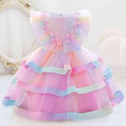 2021 Flower Ceremony Baptism 2 1 Year Birthday Dress For Baby Girl Clothing Princess Dresses Colourful Party Dress Child Clothes G1129
