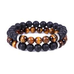Tiger Eye beads Black Lava stone Bracelet Women Men Yoga hand string Jewelry Friendship gift