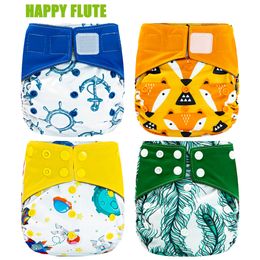 Happy Flute Overnight AIO Cloth Diaper Night Use Heavy Wetter Baby Diapers Bamboo Charcoal Double Gussets Fit 5-15kg 210312