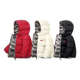 New Boys Coats Winter Kids down cotton jackets Childrens' jacket Parka for Girl Camouflage Wearable on both sides Baby Clothing