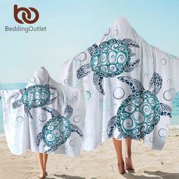 BeddingOutlet Turtles Hooded Towel Bathroom Tortoise Adult With Hood Marine Animal Wearable toalla microfibra 1/2pcs 210728