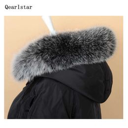 2021100% Real Natural Fox Fur Black with White Tips Fur Collar for Hood Women Men Jackets Sweater Scarves 70cm Fashion Zxx67 H0923