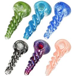 Colourful Pyrex Thick Glass Pipes Dry Herb Tobacco Oil Rigs Wig Wag Twisted Shape Handpipe Handmade Smoking Portable Philtre Bong Cigarette Holder DHL Free