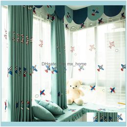 Curtain Deco El Supplies Home Gardencurtain & Drapes Cartoon Airplane Boy For Childrens Bedroom Short Bay Window Simple And Beautiful Blacko