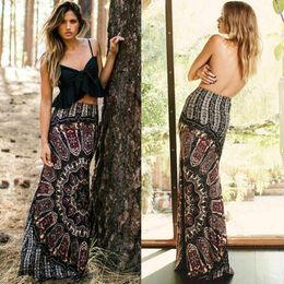 Skirts Ethnic Style Ladies Long Maxi 2021 Est High Waist Jersey Gypsy Female Summer Floral Print Skirt Beach Sun