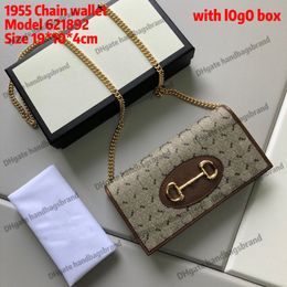 Luxury designer Wallet 1955 gold chain wallet lady Double G Bag coin purse famous Card holder women classic long pocket clutch 621892