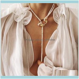 Chokers Necklaces & Pendants Jewelrychokers European And American Geometric Metal Pearl Necklace Woman Fashion Wild Choker Chain Sweater Dro