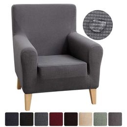 Single Waterproof Sloping Arm Back Chair CoverElastic Armchair Wingback Wing Sofa Cover Stretch Protector SlipCover 211207