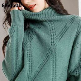 GIGOGOU Winter Turtleneck Sweater Women Cashmere Argyle Sweaters Pure Colour Knitted Pullover Oversized Loose Casual Lady Jumper 210917