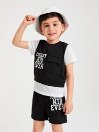 Toddler Boys Letter Graphic Colorblock 2 In 1 Tee & Shorts SHE