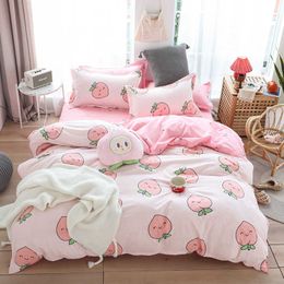 Cute Pink Peach Printed Girl Boy Kid Bed Cover Set Duvet Adult Child Sheets Pillowcases Comforter Ding 61066