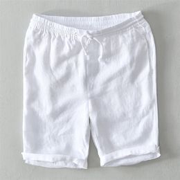 Pure Linen Shorts Men Summer Fashion Solid White Loose Holiday Man Casual Y2892 210716
