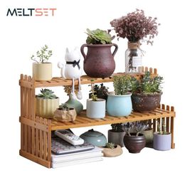 Office Desktop Storage Rack Bamboo Flower Display Stand Plant Shelves Decorative Shelf for Study Living room Organizer 211102