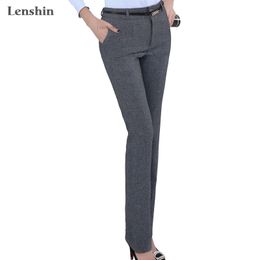 Lenshin Plus Size Formal Adjustable Pants for Women Office Lady Style Work Wear Straight Belt Loop Trousers Business Design 201119
