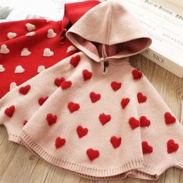 Autumn Children's Knitted Sweater Cute Children Spring Clothes Cloak Baby Girls Hooded Kids Pullovers s 211201