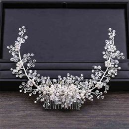 Trendy Crystal Wedding Hair Comb tiara Bride Accessories Bridal Headpiece Women Handmade Ornaments Jewellery 210707