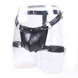 NXYCockrings Leather Male Chastity Belt Adjustable Device Bdsm Scrotum Bondage Underwear Cbt Men Harness Sex Toys For 1124