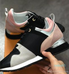 men sneakers Top Quality Women Shoes calf Leather Mesh Mixed Color Trainer Runner Shoes Unisex tennis shoes Size