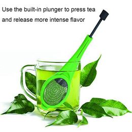 50pcs Tea Infusers 18cm Drinking Tools Drinkware Fast Dispatch Creative Built-in Plunger Silicone TeaInfuser Non-toxic Plastic Coffee Tea-Strainers