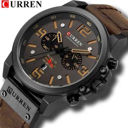 CURREN Top Luxury Brand Men's Military Waterproof Leather Sport Quartz Watches Chronograph Date Fashion Casual Men's Clock 8314 210804