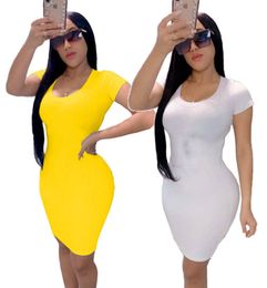 New Summer Women Mini Dress Short Sleeve Short skirts Bodycon white skirts Beautiful Summer Clothing XL yellow Dress skinny packaged hip skirt 4510