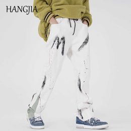 Retro Patchwork Splash Ink Flare Denim Pant Hip Hop Painted Graffiti Flare Jeans Men Women Street wear Fashion Casual Denim Jean C0607