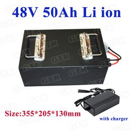 Steel case 48V 50Ah lithium li ion battery pack with BMS for solar storage golf cart EV powerwall motorcycle ebike+5A Charger