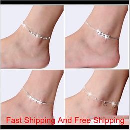 Anklets 925 Sterling Sliver Ankle Bracelet For Women Foot Jewelry Inlaid Zircon On A Le qylXHS new dhbest