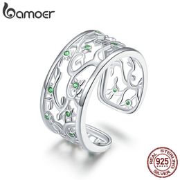 Tree of Life Wide Finger Rings for Women 925 Sterling Silver Free Size Adjustable Ring Band Design Bague BSR125 211217