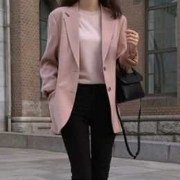 Women's high-quality blazer spring and autumn casual loose single-breasted feminine jacket Elegant mid-length office suit 210527
