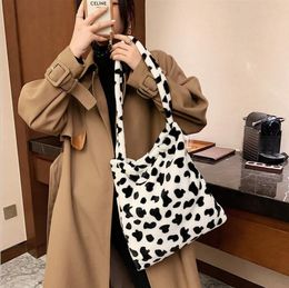 Soft Plush Leopard Pattern Female Bucket Shoulder Bag Elegant Women Purses Handbags Casual Large Capacity Ladies Mini Tote Bags Cross Body