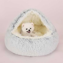 Winter 2 In 1 Cat Bed House Long Plush Dog Donut Cave Cuddler Warm Sleeping Bag Sofa Cushion Nest for Small Puppies Kitten 211006
