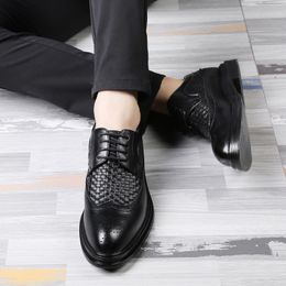 Men Dress Shoes Leather Autumn Stylish Black Wedding Elegant Derby Brogue Shoes Platform and Elevator Shoes Invisible