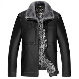 Men's Leather & Faux Genuine Jacket Winter Men Natural Wool Fur Liner Goatskin Coat Mink Collar JLK18GT1718 Y1343