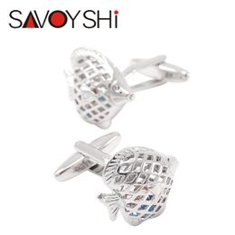 SAVOYSHI Silver Color Fish for Mens French Shirt Cuff bottons High Quality Crystal Cufflinks Fashion Brand Men Jewelry