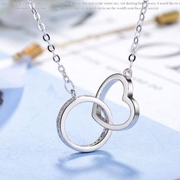 Pendant Necklaces Fashion Silver Colour Round And Heart Circle CZ Zirconia Pendants For Women Gift Kolye Choker Chain Collares