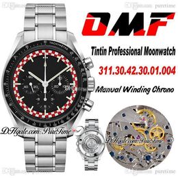 OMF Moonwatch Tintin Manual Winding Chronograph Mens Watch Black Dial Stainless Steel Bracelet 311.30.42.30.01.00 Best Edition Puretime OM61
