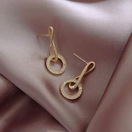 Dangle & Chandelier Gold Circle Earrings For Woman Fashion Korean Geometric Crystal Earring Charm Party Festival Jewellery