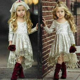 Girl's Dresses Princess Baby Flower Girls Dress Long Sleeve Velvet Tassel Party Sliver Fashion Gowns 20211