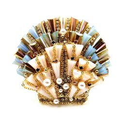 Gorgeous Golden Chain Mini Imitated Pearls Colourful Baguette Shaped Stones Sea Shell Brooches and Pins Women Beach Gift Jewellery