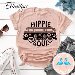 Elimiiya Hippie Soul Women T Shirt Short Sleeve Oversized Print O-Neck TShirt Female Casual Ladies Tops Women's T-Shirts 210306