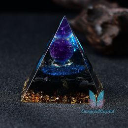 Magic Orgonite Pyramid Decor Amethyst Crystal Sphere Blue Crystal Obsidian Orgone